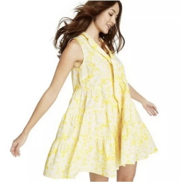 Lisa Marie Fernandez Target Dresses & Skirts - Lisa Marie Fernandez X Target Floral Yellow Cotton Tiered Dress Neck Tie, L